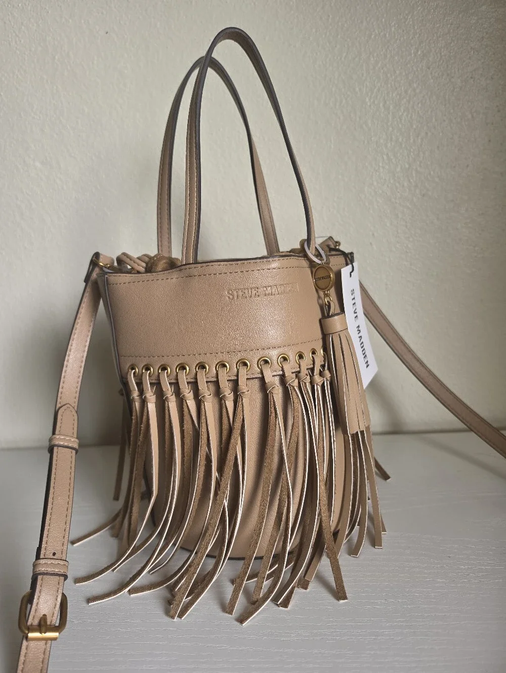 Steve Madden Latte Fringe Bucket Bag Crossbody NWT
